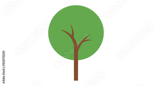 Simple Green Tree With Brown Trunk And Branches On Black Background Abstract Minimalist Style