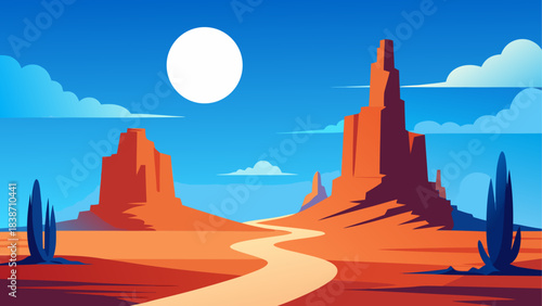 Ancient Desert Settlement Illustration with Mountains and Ruins