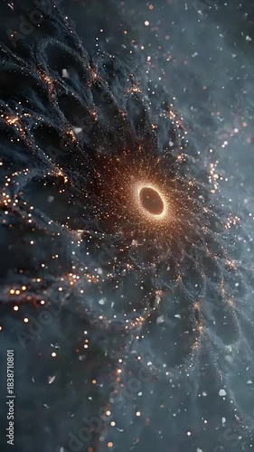 Cosmic vortex with swirling energy and glowing particles in space