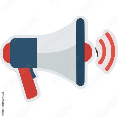 Red White And Blue Megaphone Device Emitting Sound Waves On A Transparent Background