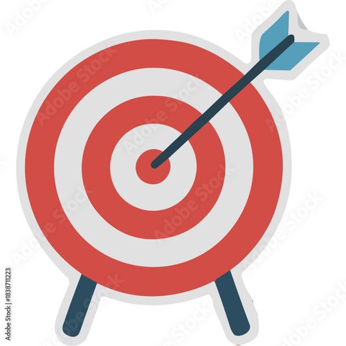 Red White Blue Target With Arrow in Center Isolated On Black Background Representing Goal Achievement Accuracy Success and Precision in Business or Sports