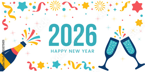 Happy New Year 2026 Colorful Confetti Party Banner
