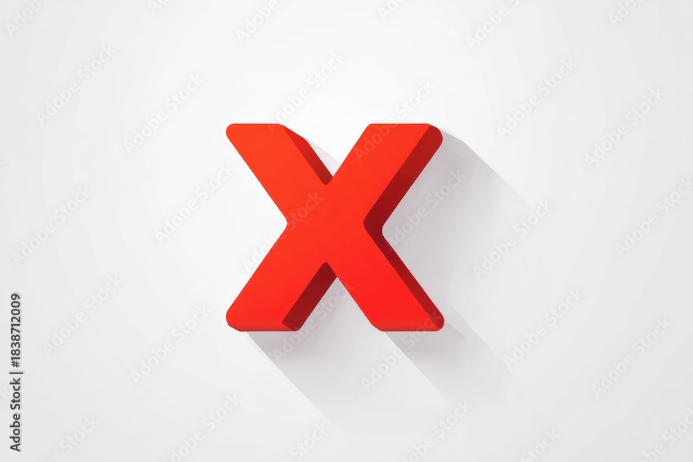 Obraz premium A red, three-dimensional 'X' casts a shadow