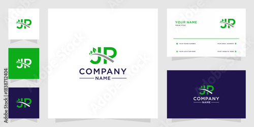 Modern Jp Lettermark Logo with Nature Element and Branding Kit