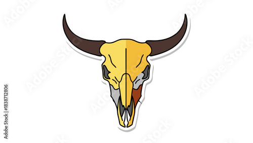 Stylized Golden Bull Skull With Dark Brown Horns Isolated On A Black Background Digital Art