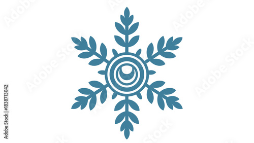 Stylized Blue Snowflake Graphic with Circular Inner Design on Black Background Winter Holiday Season Concept