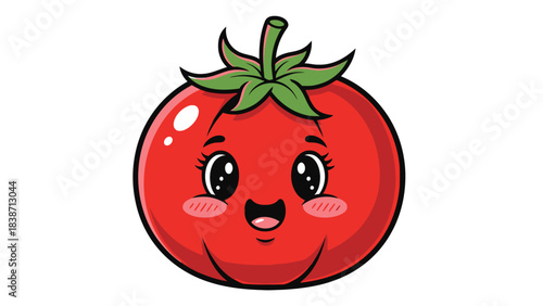 Cute cartoon red tomato character with large eyes and blushing cheeks