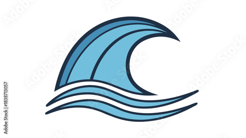 Stylized Blue Wave Graphic Icon Minimalist Design with Dark Outline on Black Background representing Ocean Water Movement and Energy