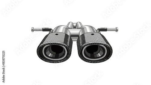 Dual exhaust tips with carbon fiber texture viewed from the front