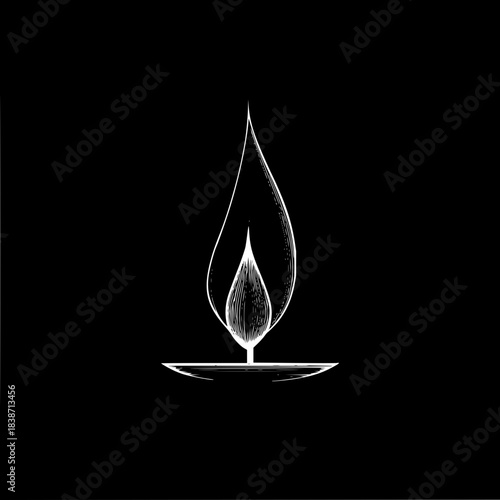 Candle flame drawing illustration isolated on black background for memorial or spiritual design needs exactly