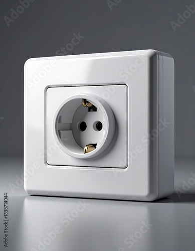 White electrical power outlet on a light gray background, close-up shot.