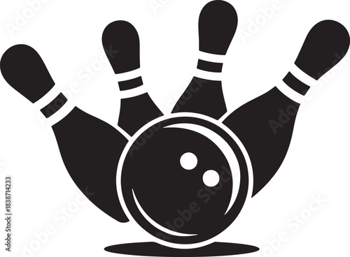 Bowling Ball Crashing into Bowling Pins Showing Strike Isolated on Transparent Background