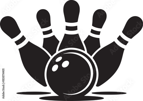 Five Bowling Pins and Bowling Ball Arranged Together Isolated on Transparent Background