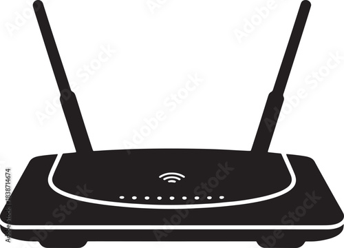 Router silhouette black vector communication device for internet wireless network