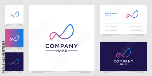 Modern Abstract Letter N Gradient Line Logo Set and Brand Identity