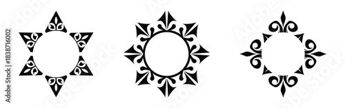 ornamental decorative circle frames set with floral vintage mandala border design elements for logo badge and label