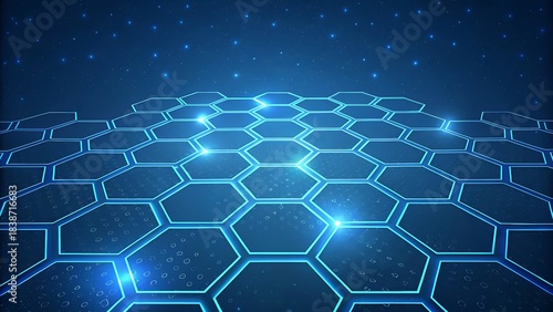 Abstract glowing hexagonal grid extending into distance representing futuristic digital landscape and advanced technology platform