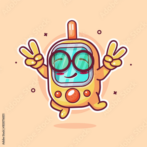 cute glucose meter character mascot jumping with peace sign hand gesture isolated cartoon 