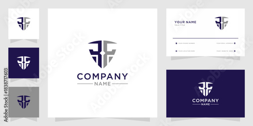 Modern RF Monogram Shield Logo and Business Card Branding Identity