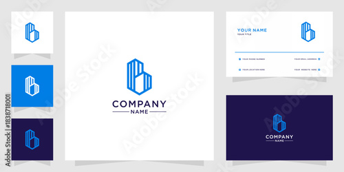 high rise building letter b logo design and business card template