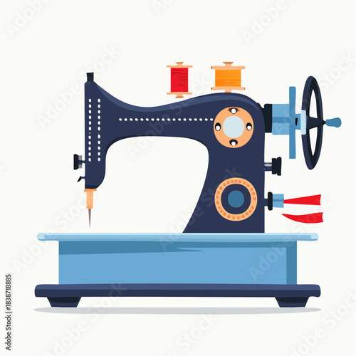 Vintage Sewing Machine Icon Tailoring Craft Hobby Textile Fashion Design.