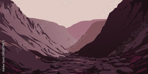 Explore a rugged mountain canyon with a calming river landscape, perfect for travel posters, adventure blogs, and natural beauty promotions