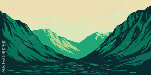 Stunning mountain valley landscape with tranquil river, a perfect escape for nature lovers and travel enthusiasts seeking adventure and serenity today