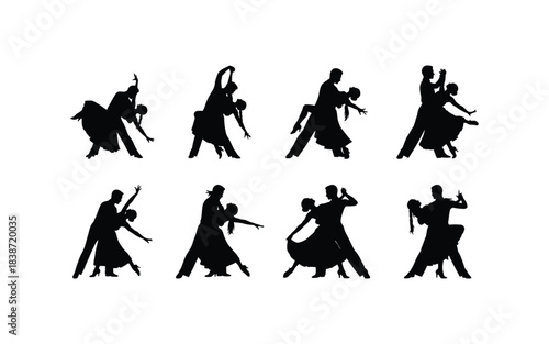Silhouettes of ballroom dancers in dynamic poses collection