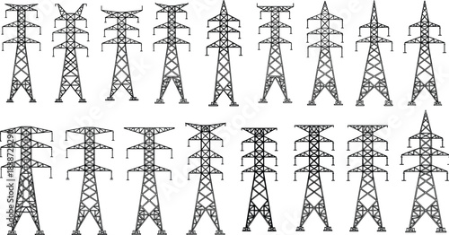 Towering Steel Lattice Pylon Supporting Double Circuit High-Voltage Power Lines, Electric Transmission Grid Infrastructure Against Blue Sky, Concept of Energy, Industry, and Modern Technology.