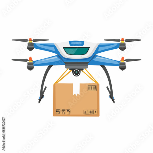 Drone Delivery Service Carrying Package. Future Logistics E-commerce Shipping Technology.