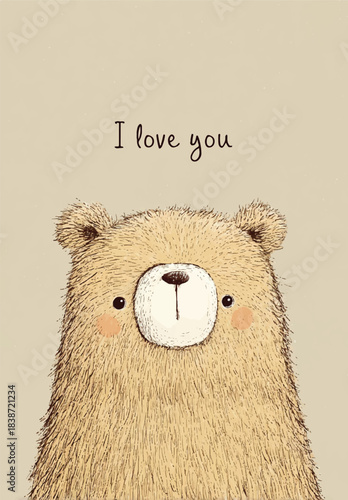 A Heartfelt Bear: An adorable cartoon bear conveys the message I love you, evoking warmth and affection.  