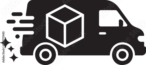 Fast Delivery Van Carrying Box Expressing Quick Transportation on Transparent Background
