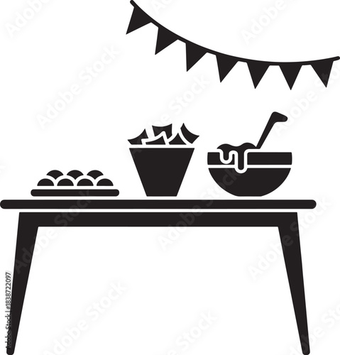 Table with snacks for friends gathering to celebrate occasion background vector