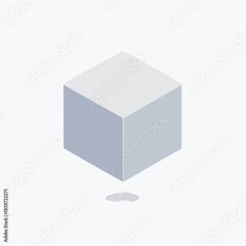 Abstract isometric 3D gray cube illustration. Geometric shape floating minimalist design element on white.