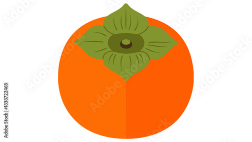 Vibrant Orange Persimmon Fruit with Green Leafy Calyx on a Simple Black Background Minimalist Style Healthy Food Illustration