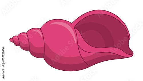 Vibrant Pink Seashell Spiral Shape Isolated on Black Background Detailed Pixel Art Illustration