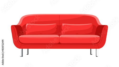 Vibrant Red Loveseat Sofa With Two Cushions And Sleek Metal Legs In A Simple Studio Setting Against A Black Background