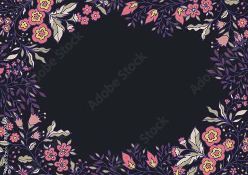 Dark Floral Border Navy Background