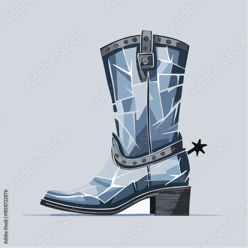 Cracked Cowboy Boot with Spur - Western Style Footwear.
