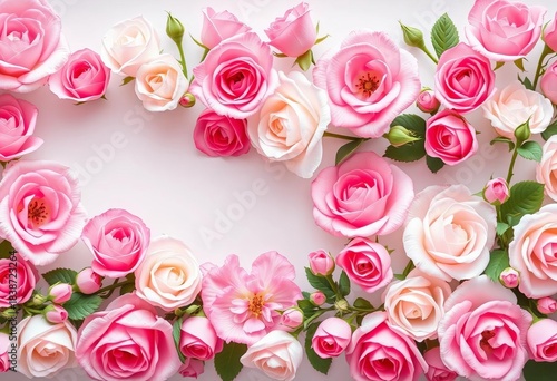 Delicate pink and white rose blossoms in a continuous horizontal floral border,  invitation,  petals