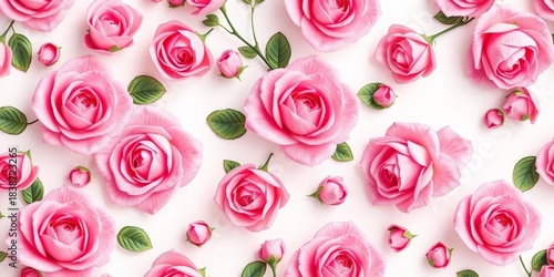 Delicate pink rose vector seamless pattern on white background,  card,  vintage