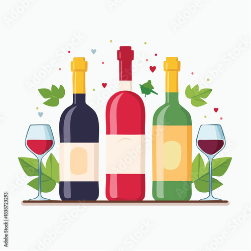 Wine Bottles and Glasses Red and White Wine Celebration.