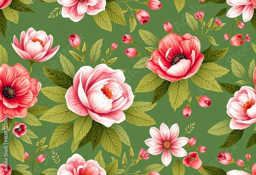 Elegant floral seamless patterns featuring vibrant blooms and delicate leaves,  wallpaper,  illustration