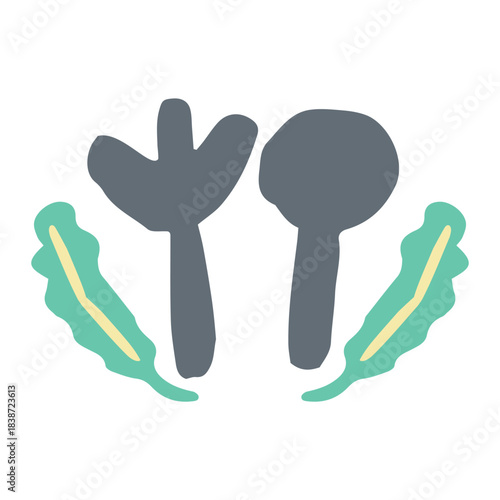 海のやさしいアイコンシリーズ｜ワカメ＋フォークスプーン / Gentle Sea Icon Series – Seaweed & Cutlery