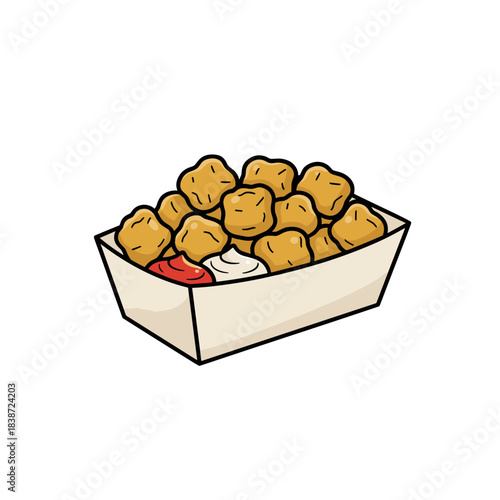 Tater tots illustration, golden crispy bites, delicious snack, colorful vector art