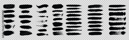 Collection of black ink brush strokes and paint smears for artistic design elements