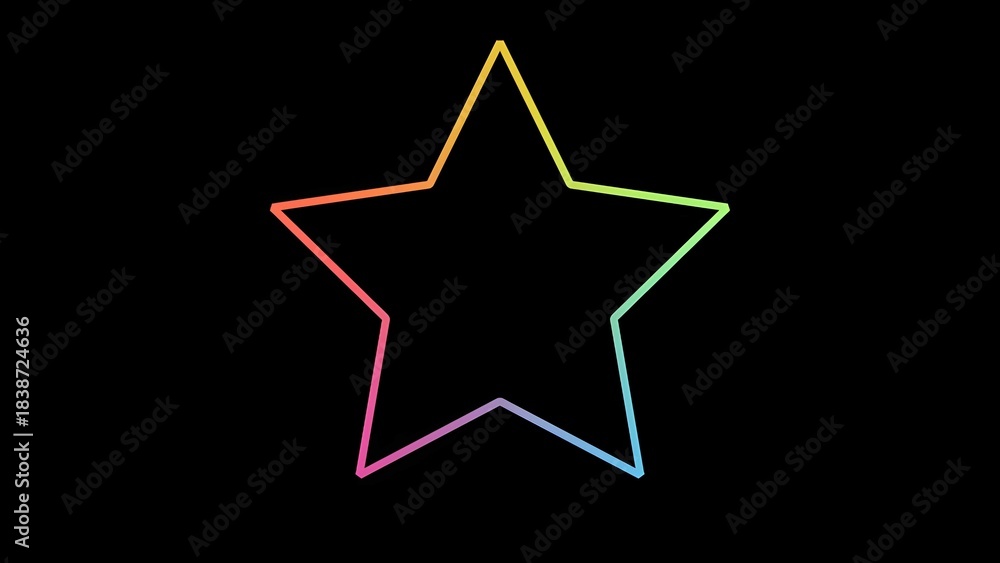 Fototapeta premium Stunning neon outline of a five point star glowing with vibrant rainbow gradient against deep black background