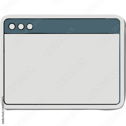 Simple Digital User Interface Window Displaying a Blank Screen With Three Small Circles In The Top Left Corner And A Dark Blue Header Bar On A White Background Representing Web Design And Technology