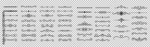 Collection of elegant black and white vintage decorative flourishes and ornate line dividers for design projects