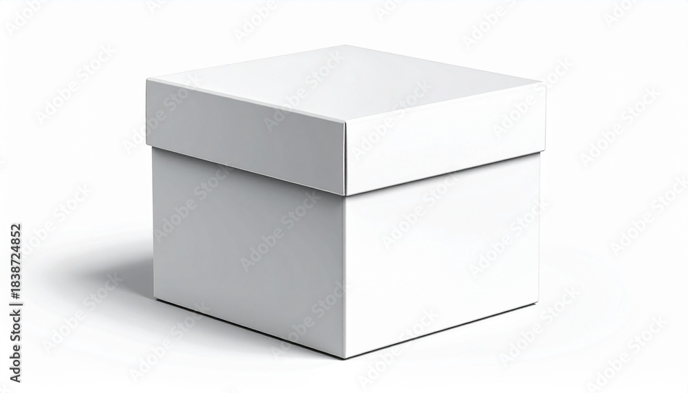 Naklejka premium White rectangular gift box with lid packaging template blank box.